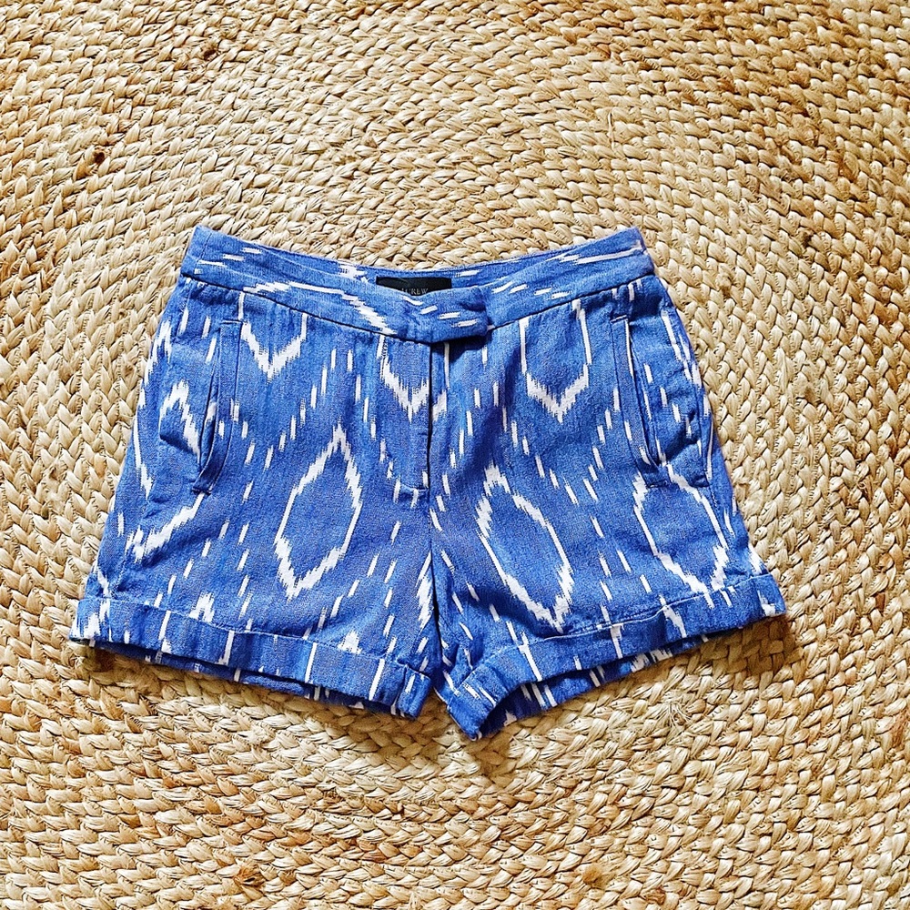 J. Crew Cotton Shorts in Blue and White Pattern